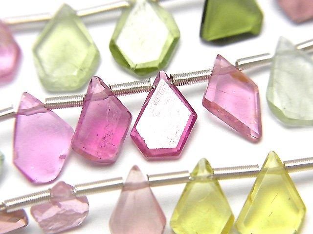 [Video] High Quality Multicolor Tourmaline AAA- Rough Slice Faceted 1-Strand Beads (approx. 7 inches/18 cm)