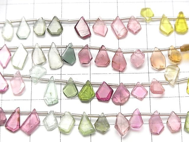 [Video] High Quality Multicolor Tourmaline AAA- Rough Slice Faceted 1strand beads (aprx.7inch / 18cm)