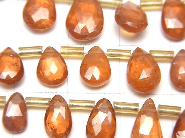 [Video]High Quality Hessonite Garnet AAA- Pear shape Faceted Briolette 1strand beads (aprx.7inch/18cm)