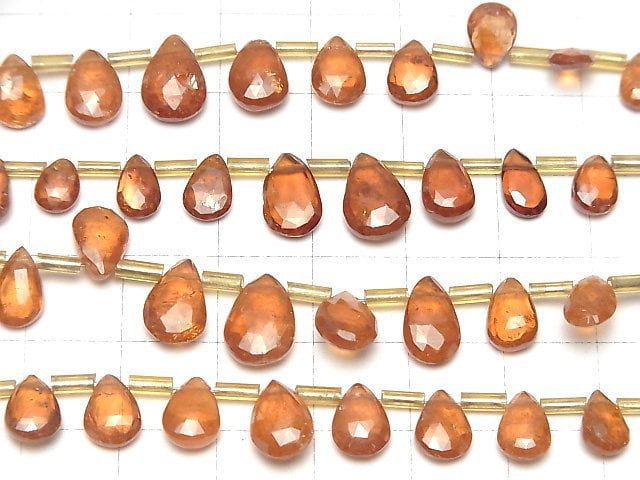 [Video]High Quality Hessonite Garnet AAA- Pear shape Faceted Briolette 1strand beads (aprx.7inch/18cm)