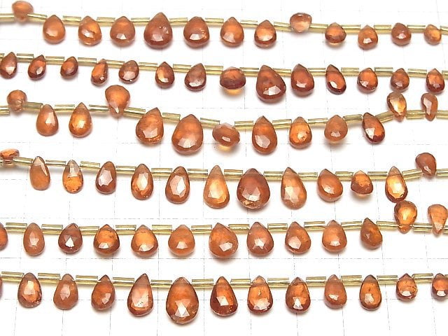 [Video]High Quality Hessonite Garnet AAA- Pear shape Faceted Briolette 1strand beads (aprx.7inch/18cm)