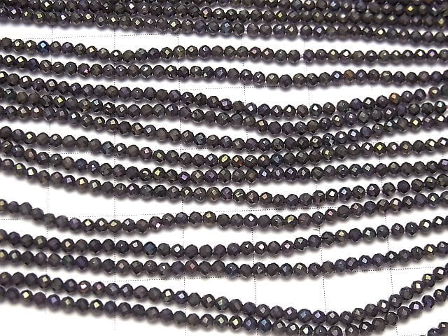 [Video] High Quality! 5strands $7.79! Black Spinel AAA Faceted Round 2mm Purple Coating 1strand beads (aprx.13inch / 31cm)