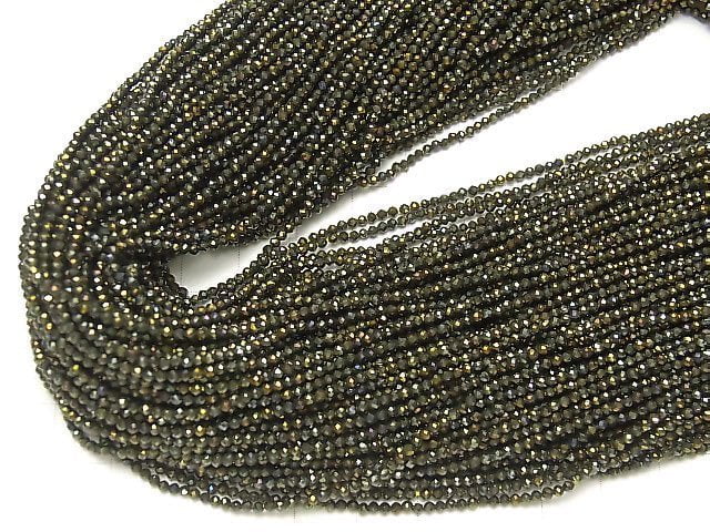 [Video] High Quality! 5strands $7.79! Black Spinel AAA Faceted Round 2mm Yellow Coating 1strand beads (aprx.13inch / 31cm)