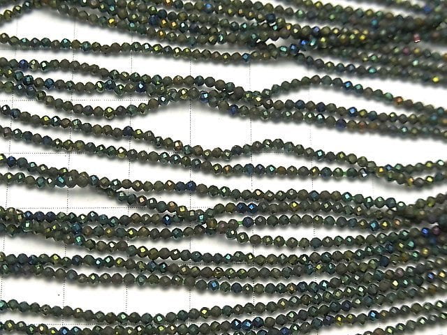 [Video] High Quality! 5strands $7.79! Black Spinel AAA Faceted Round 2mm Green Coating 1strand beads (aprx.13inch / 31cm)