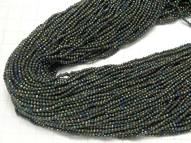 Hochwertiger! 5Stränge $7.79! Schwarzer Spinell AAA facettierte Runde 2mm grüne Beschichtung 1Strang Perlen (ca. 13 Zoll / 31 cm)