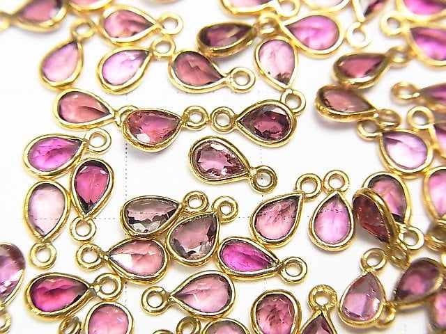 [Video] High Quality Pink Tourmaline AAA Pear shape Faceted Charm 4x3mm [K14 Yellow Gold] 4pcs