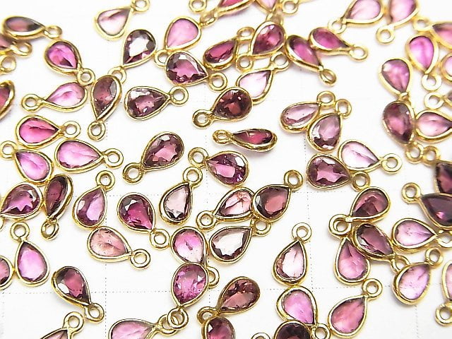 [Video] High Quality Pink Tourmaline AAA Pear shape Faceted Charm 4x3mm [K14 Yellow Gold] 4pcs