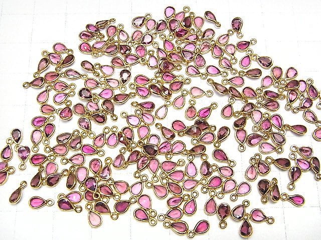 [Video] High Quality Pink Tourmaline AAA Pear shape Faceted Charm 4x3mm [K14 Yellow Gold] 4pcs