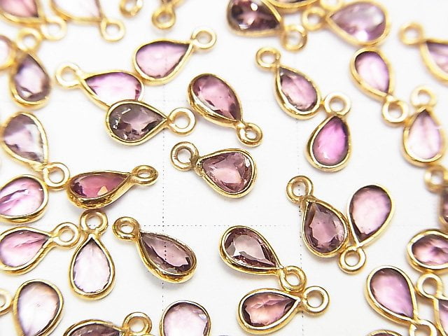 [Video] High Quality Pink Tourmaline AAA Pear shape Faceted Charm 4x3mm [K14 Yellow Gold] 4pcs