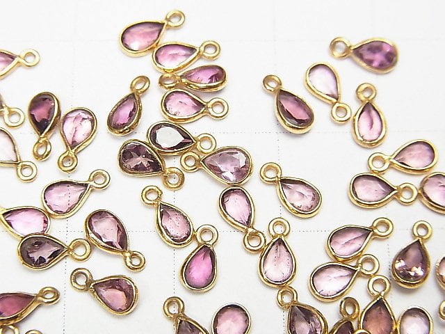 [Video] High Quality Pink Tourmaline AAA Pear shape Faceted Charm 4x3mm [K14 Yellow Gold] 4pcs