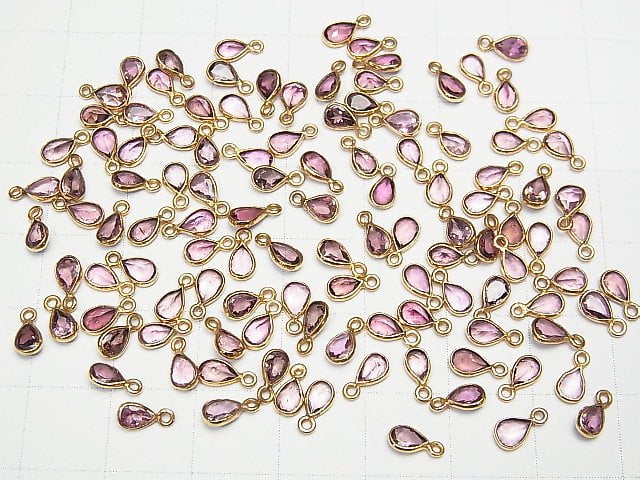 [Video] High Quality Pink Tourmaline AAA Pear shape Faceted Charm 4x3mm [K14 Yellow Gold] 4pcs