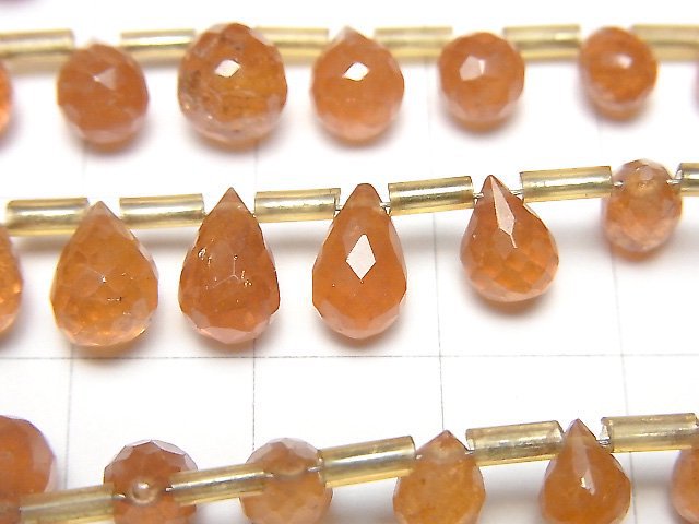 [Video] High Quality Hessonite Garnet AAA- Drop Faceted Briolette 1strand beads (aprx.7inch / 18cm)