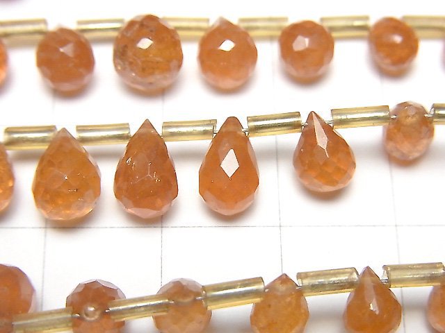 [Video] High Quality Hessonite Garnet AAA- Drop Faceted Briolette 1strand beads (aprx.7inch / 18cm)