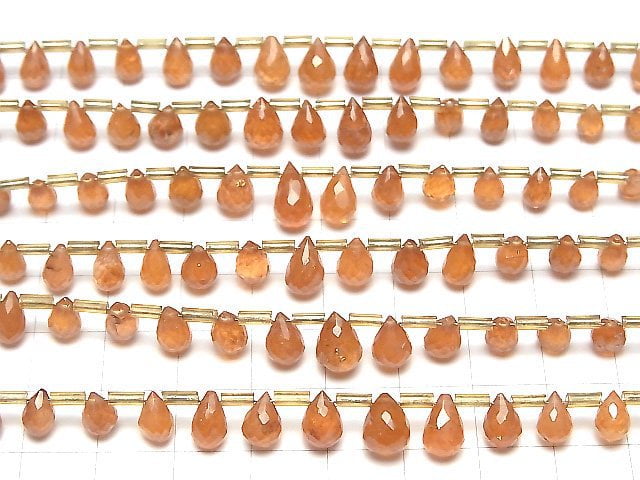 [Video] High Quality Hessonite Garnet AAA- Drop Faceted Briolette 1strand beads (aprx.7inch / 18cm)