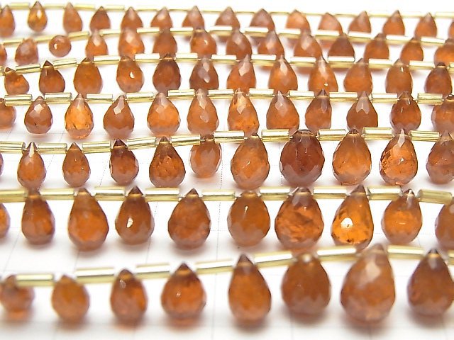 [Video] High Quality Hessonite Garnet AAA- Drop Faceted Briolette 1strand beads (aprx.7inch / 18cm)