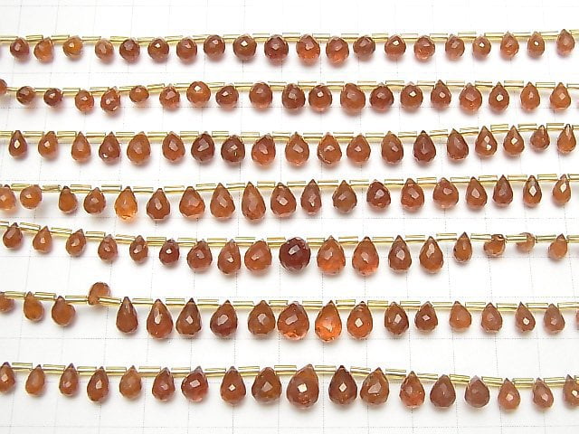 [Video] High Quality Hessonite Garnet AAA- Drop Faceted Briolette 1strand beads (aprx.7inch / 18cm)