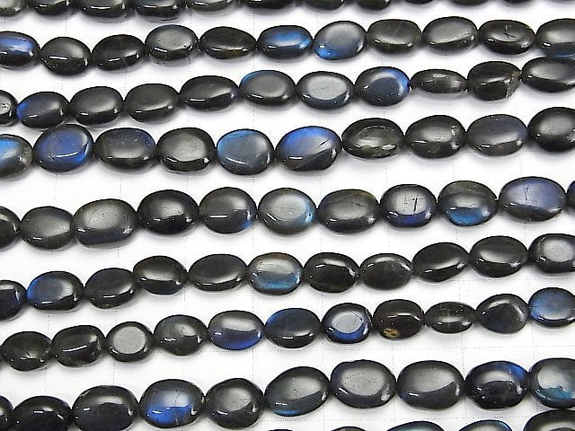 [Video] High Quality Black Labradorite AAA- Oval -Flat Nugget half or 1strand beads (aprx.12inch / 30cm)