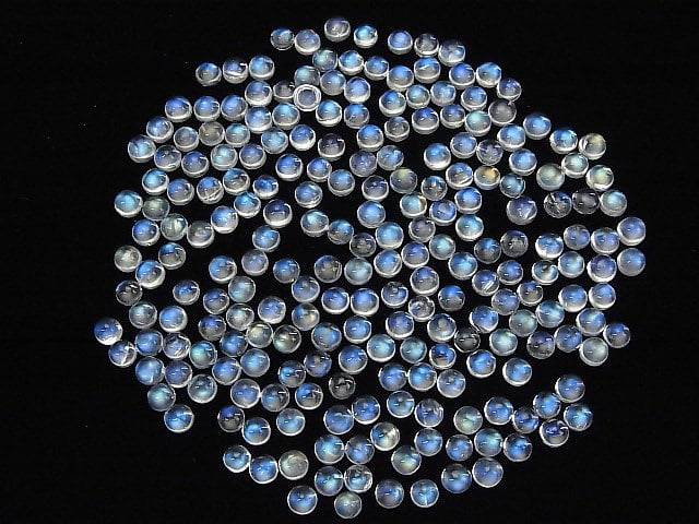 [Video] High Quality Rainbow Moonstone AAA++ Round Cabochon 4x4mm 5pcs