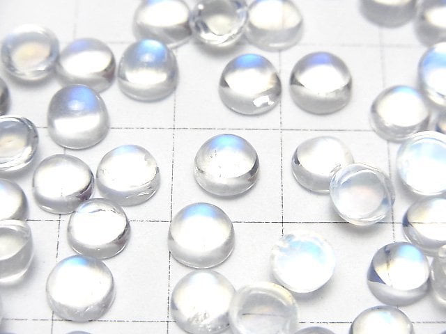 [Video]High Quality Rainbow Moonstone AAA++ Round Cabochon 6x6mm 1pc