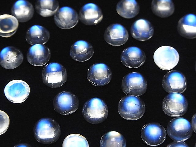 [Video]High Quality Rainbow Moonstone AAA++ Round Cabochon 7x7mm 1pc