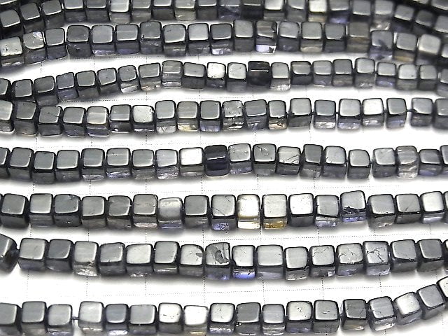 [Video] Iolite AA+ Cube 4x4mm half or 1strand beads (aprx.15inch / 38cm)