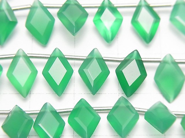 [Video] High Quality Green Onyx AAA Diamond Faceted 11x7mm half or 1strand (18pcs)