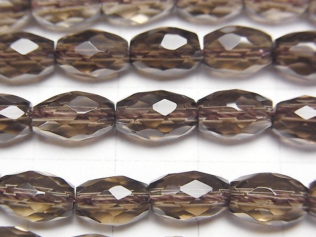 [Video]Smoky Quartz AAA Faceted Rice 9x6x6mm 1/4 or 1strand beads (aprx.15inch/36cm)