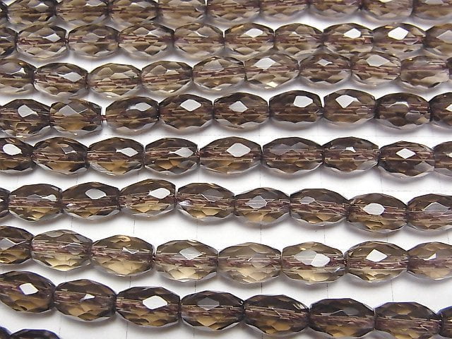 [Video]Smoky Quartz AAA Faceted Rice 9x6x6mm 1/4 or 1strand beads (aprx.15inch/36cm)