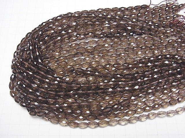 [Video]Smoky Quartz AAA Faceted Rice 9x6x6mm 1/4 or 1strand beads (aprx.15inch/36cm)