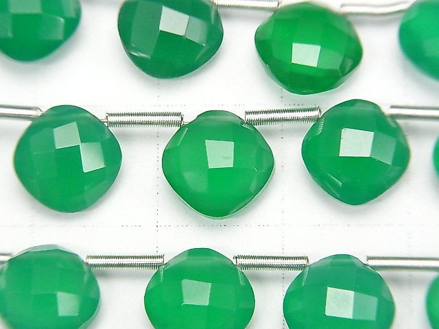 [Video]High Quality Green Onyx AAA Diamond Shape (Cushion Cut) 9x9mm half or 1strand (18pcs)