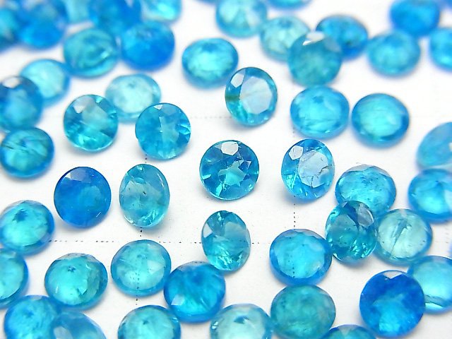 [Video] High Quality Neon Blue Apatite AAA Undrilled Round Faceted 4x4mm 4pcs