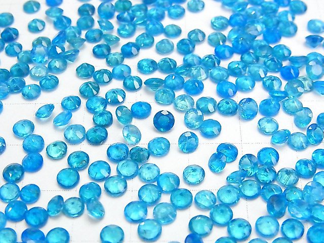 [Video] High Quality Neon Blue Apatite AAA Undrilled Round Faceted 4x4mm 4pcs