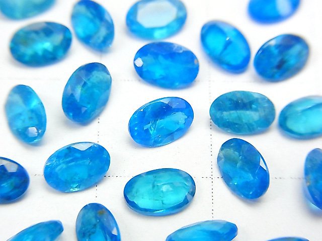 [Video] High Quality Neon Blue Apatite AAA Undrilled Oval Faceted 6x4mm 2pcs