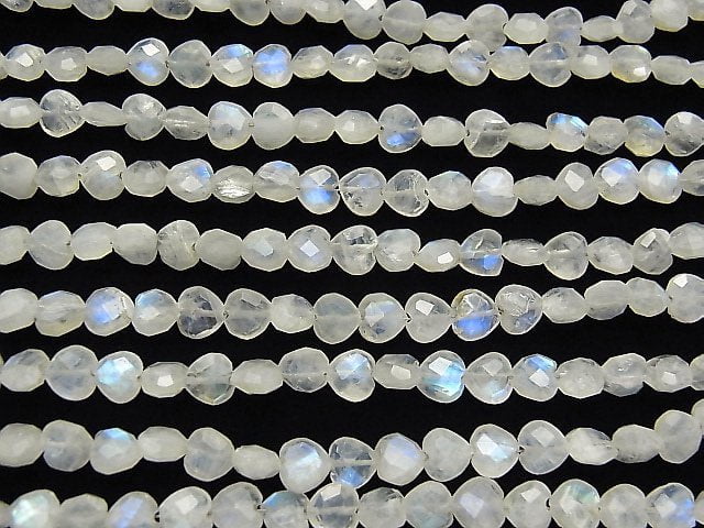 [Video] High Quality Rainbow Moonstone AA++ Vertical Hole Heart cut 6x6mm half or 1strand beads (aprx.6inch / 16cm)