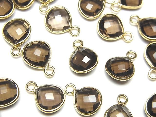 [Video]High Quality Smoky Quartz AAA Bezel Setting Chestnut Shape 9x9mm 18KGP 2pcs
