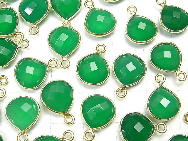 [Video] High Quality Green Onyx AAA Bezel Setting Chestnut Shape 11x11mm 18KGP 2pcs