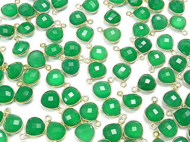 [Video] High Quality Green Onyx AAA Bezel Setting Chestnut Shape 11x11mm 18KGP 2pcs