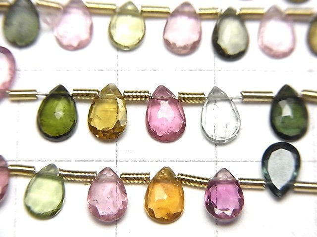 [Video] High Quality Multicolor Tourmaline AAA Pear shape Rose Cut 6x4mm 1strand (23pcs)