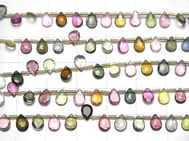 [Video] High Quality Multicolor Tourmaline AAA Pear shape Rose Cut 6x4mm 1strand (23pcs)