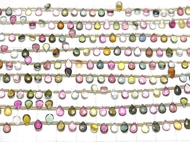 [Video] High Quality Multicolor Tourmaline AAA Pear shape Rose Cut 6x4mm 1strand (23pcs)