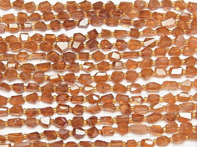 [Video]High Quality Hessonite Garnet AA++ Faceted Nugget 1strand beads (aprx.9inch/24cm)