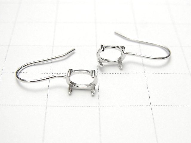[Video]Silver925 Earwire Frame (Prong Setting)Oval 6x4mm Rhodium Plated 1pair
