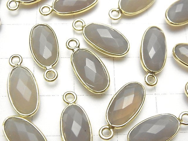 [Video] Gray Onyx AAA Bezel Setting Faceted Oval 13x7mm 18KGP 2pcs