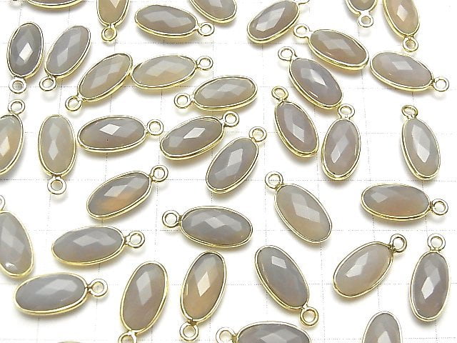 [Video] Gray Onyx AAA Bezel Setting Faceted Oval 13x7mm 18KGP 2pcs