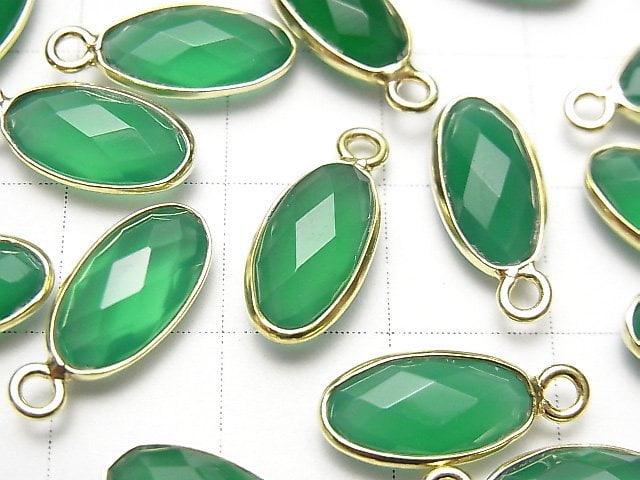 [Video] Green Onyx AAA Bezel Setting Faceted Oval 13x7mm 18KGP 2pcs