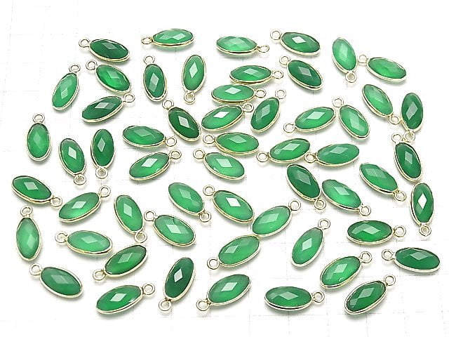 [Video] Green Onyx AAA Bezel Setting Faceted Oval 13x7mm 18KGP 2pcs