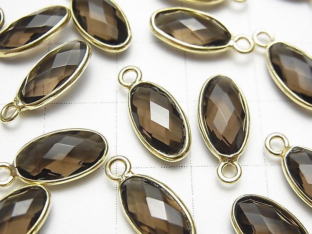 [Video] High Quality Smoky Quartz AAA Bezel Setting Faceted Oval 13x7mm 18KGP 2pcs