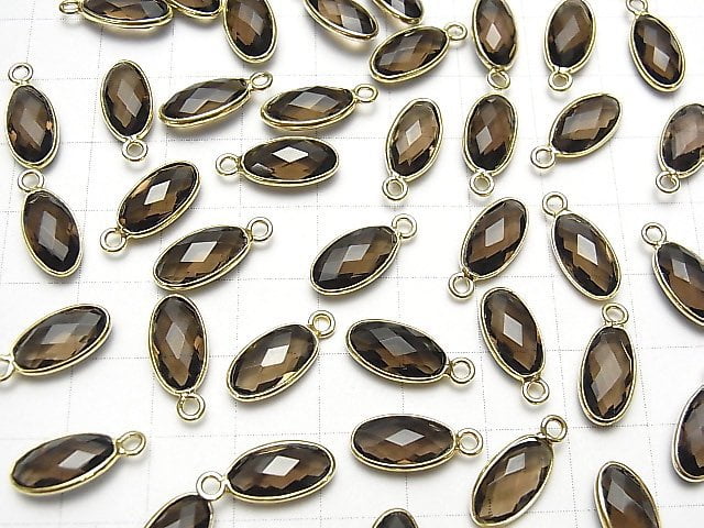 [Video] High Quality Smoky Quartz AAA Bezel Setting Faceted Oval 13x7mm 18KGP 2pcs