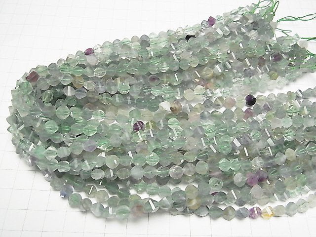 [Video] High Quality! Multicolor Fluorite AA++ 4Faceted Twist x Multiple Facets 6x6x6mm 1strand beads (aprx.15inch / 36cm)