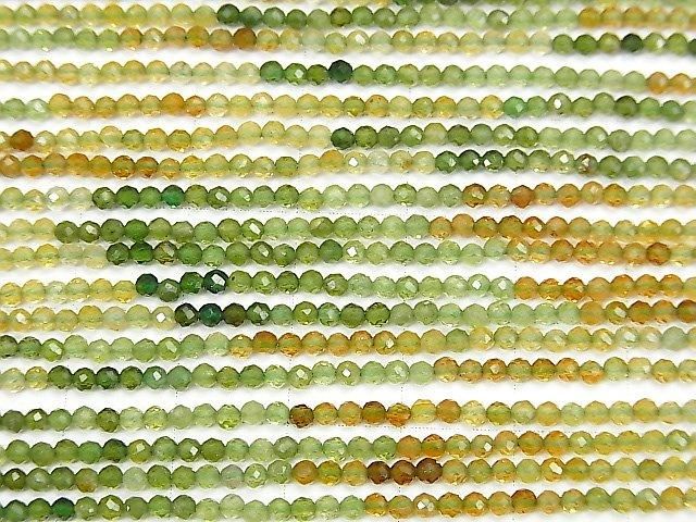 [Video] High Quality! Green-Brown Tourmaline AAA-Faceted Round 2mm 1-strand beads (approx. 15 inches/37 cm)
